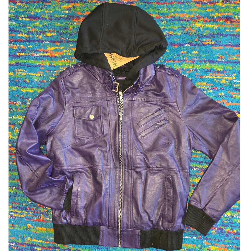 Nwt Decrum Edinburgh Hooded Jacket Purple Wax Lamb Leather Womens Large